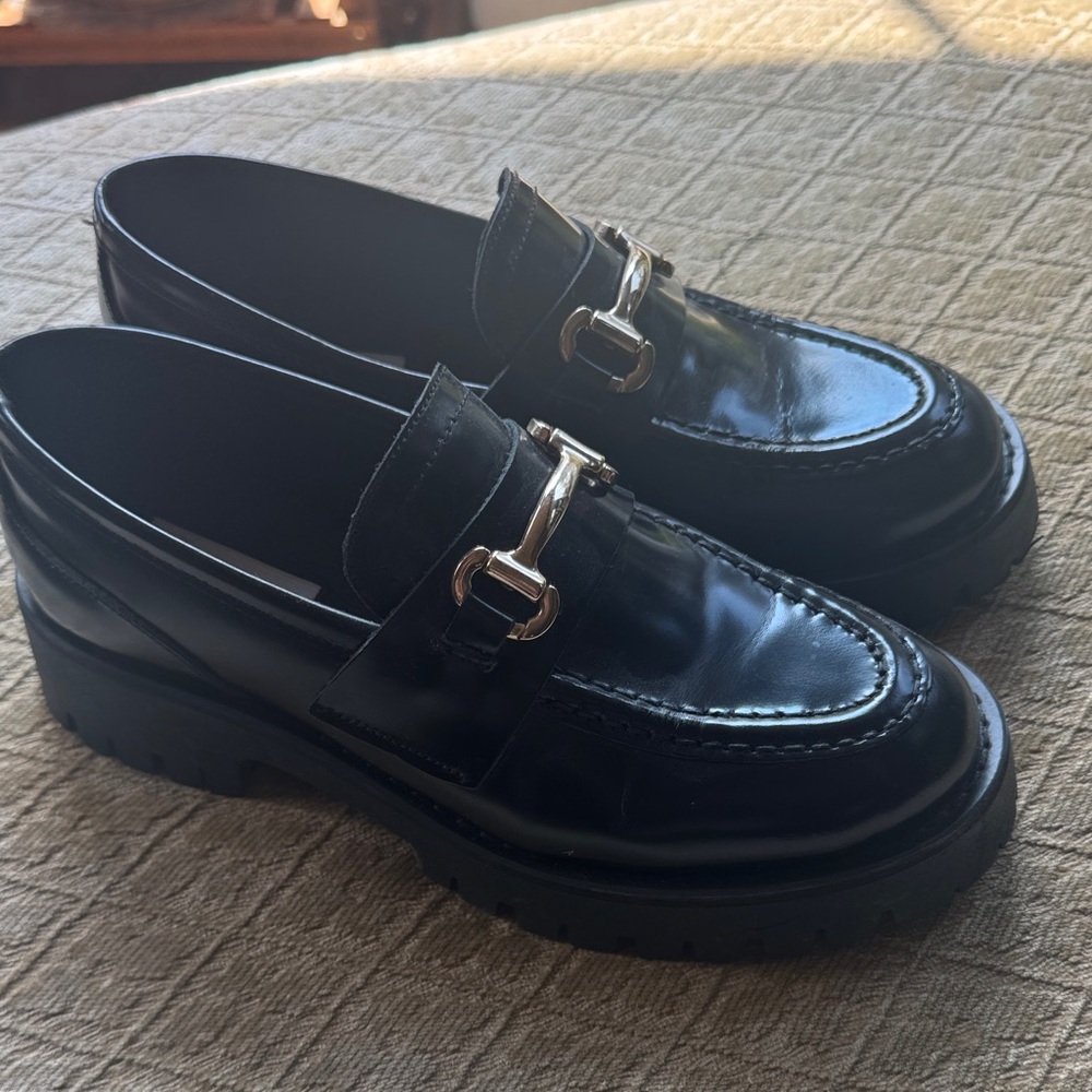 Steve Madden Black Loafers with Gold Accent